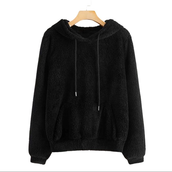 Teddy Hoodie Soft Fuzzy Sweatshirt Colorblock - Picture 6 of 7